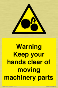 Warning - Keep your hands clear of moving machinery parts